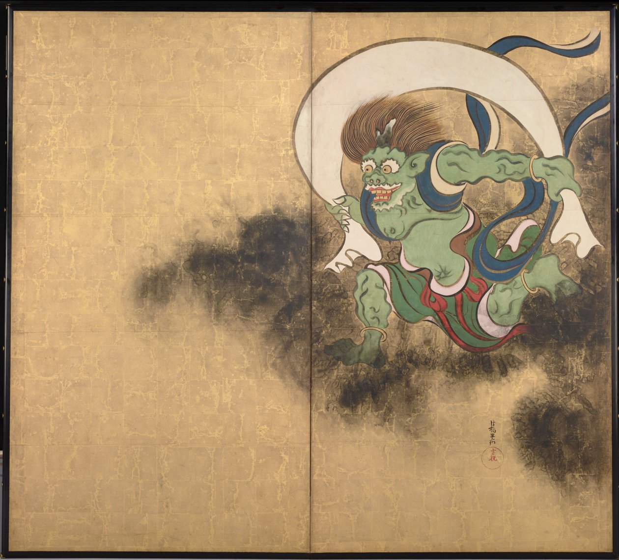 风神右侧双扇折叠屏风的一部分--绪方可林（1658-1716 年）的作品，纸上水彩和墨水，18 世纪早期，日本艺术，东方神话 - 日本东京国立博物馆 作者 绪方光琳