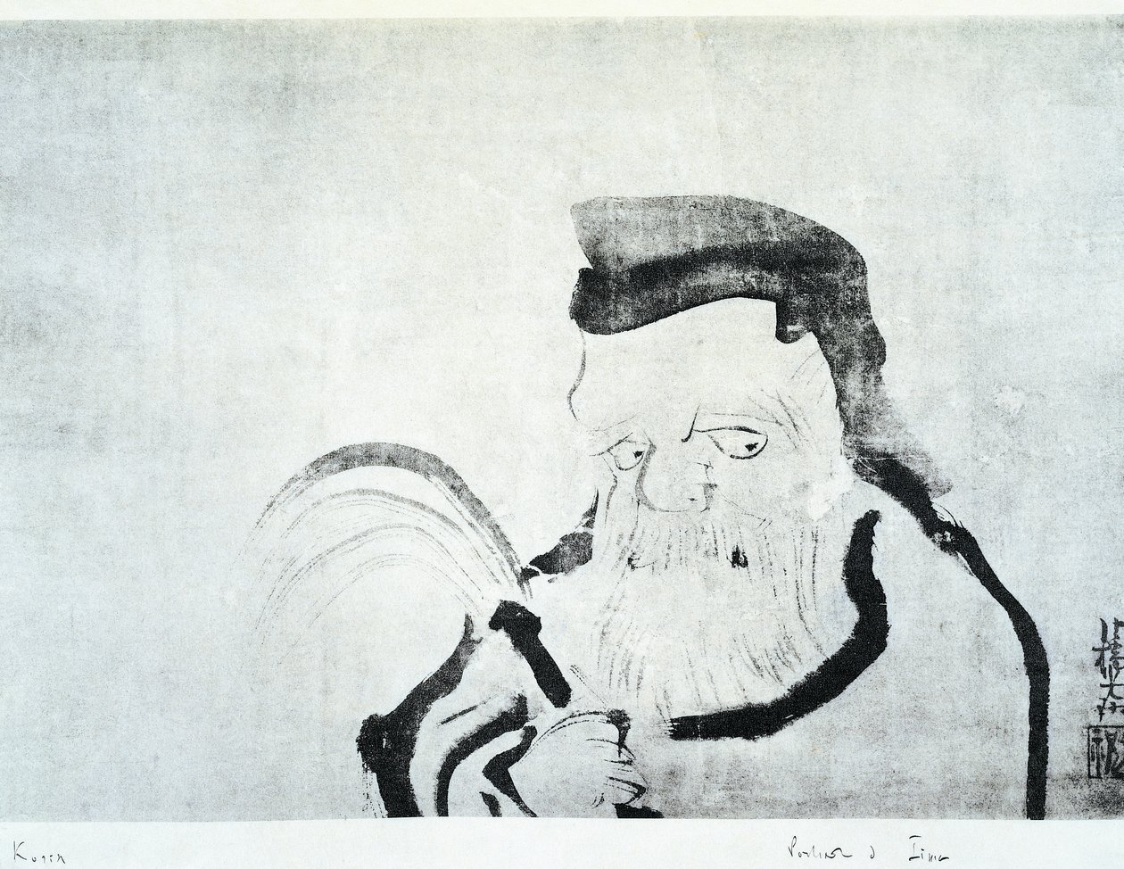 老人肖像，绪方古仁（1658-1716）的画作，丝绸上的水墨，日本文明，江户时代 作者 绪方光琳