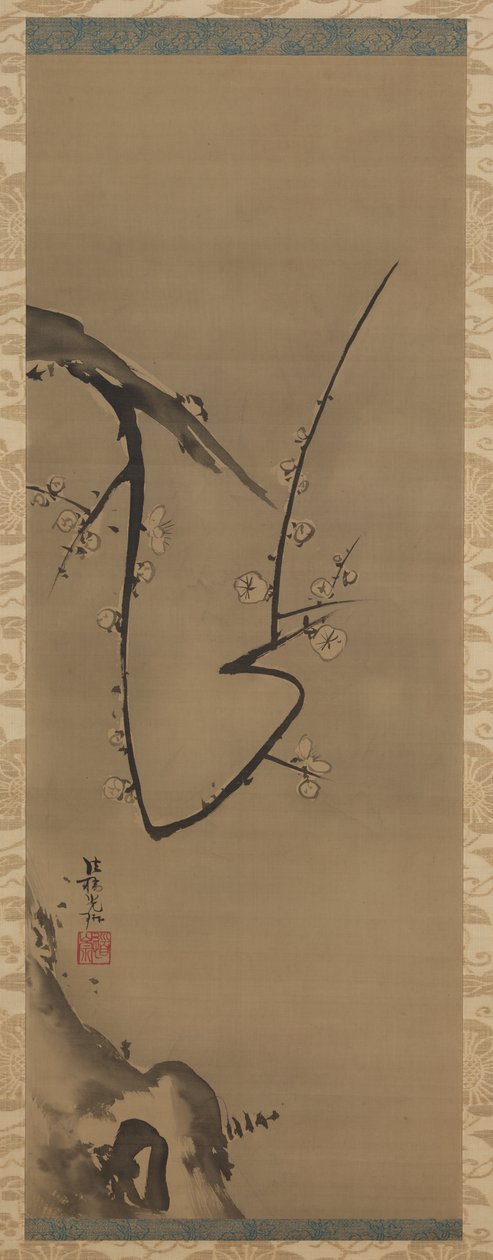 樱桃，卷轴，约1700年（丝绸上的墨水） 作者 绪方光琳