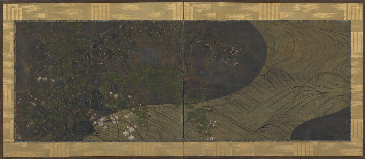 流水、秋草和花朵，江户时期，17世纪末至18世纪初。 作者 绪方光琳