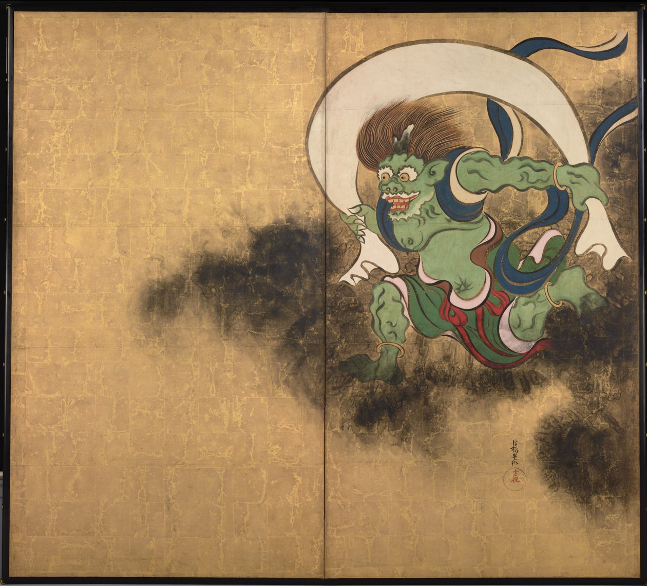 风神。两屏屏风的右半部分，风神和雷神，十八世纪初。 作者 绪方光琳