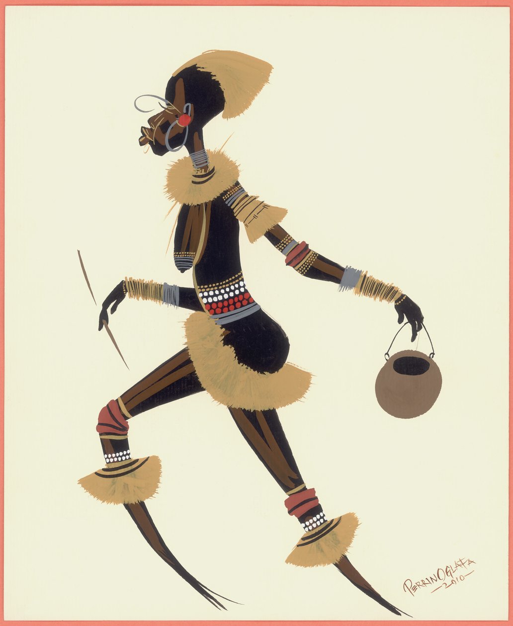 Raffia Woman，2010（纸上油画） 作者 Oglafa Ebitari Perrin