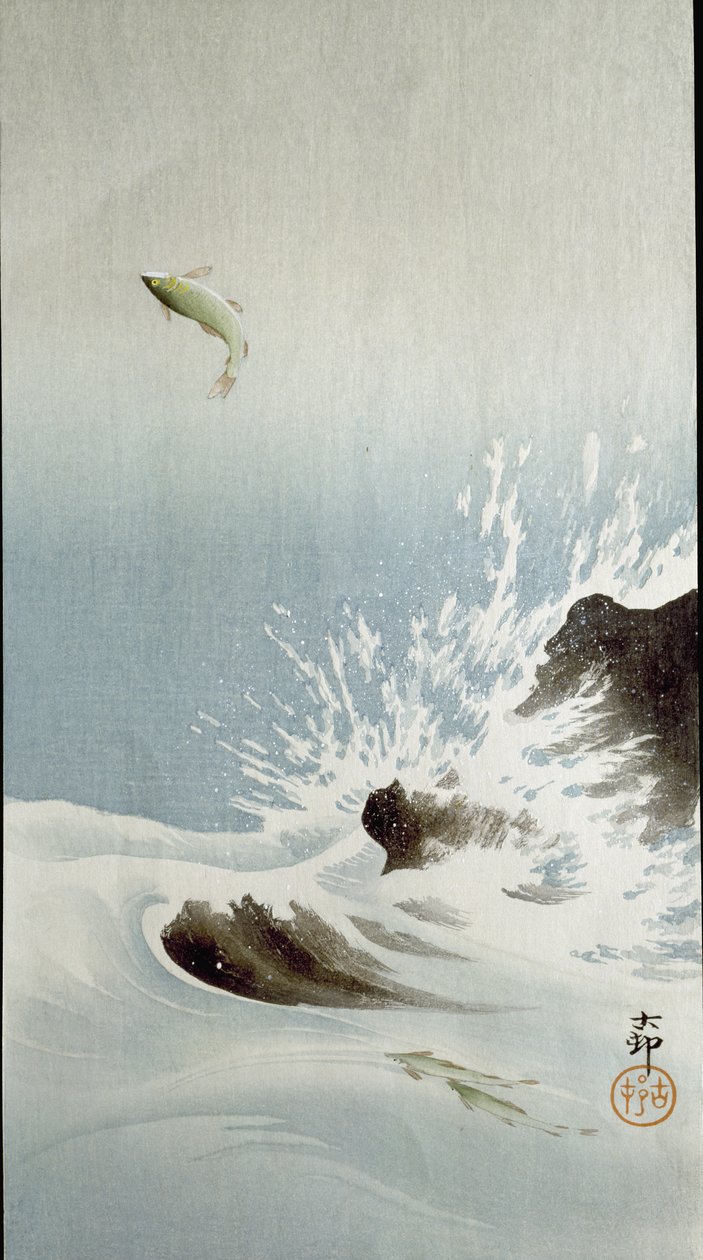一条鱼跳出水面，1907年 作者 大原功臣