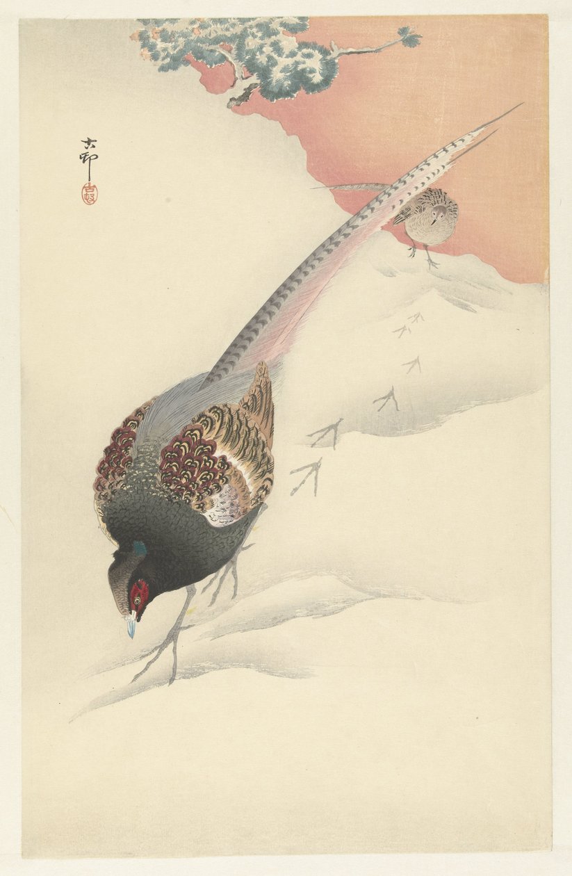 雪地里的野鸡夫妇 作者 大原功臣