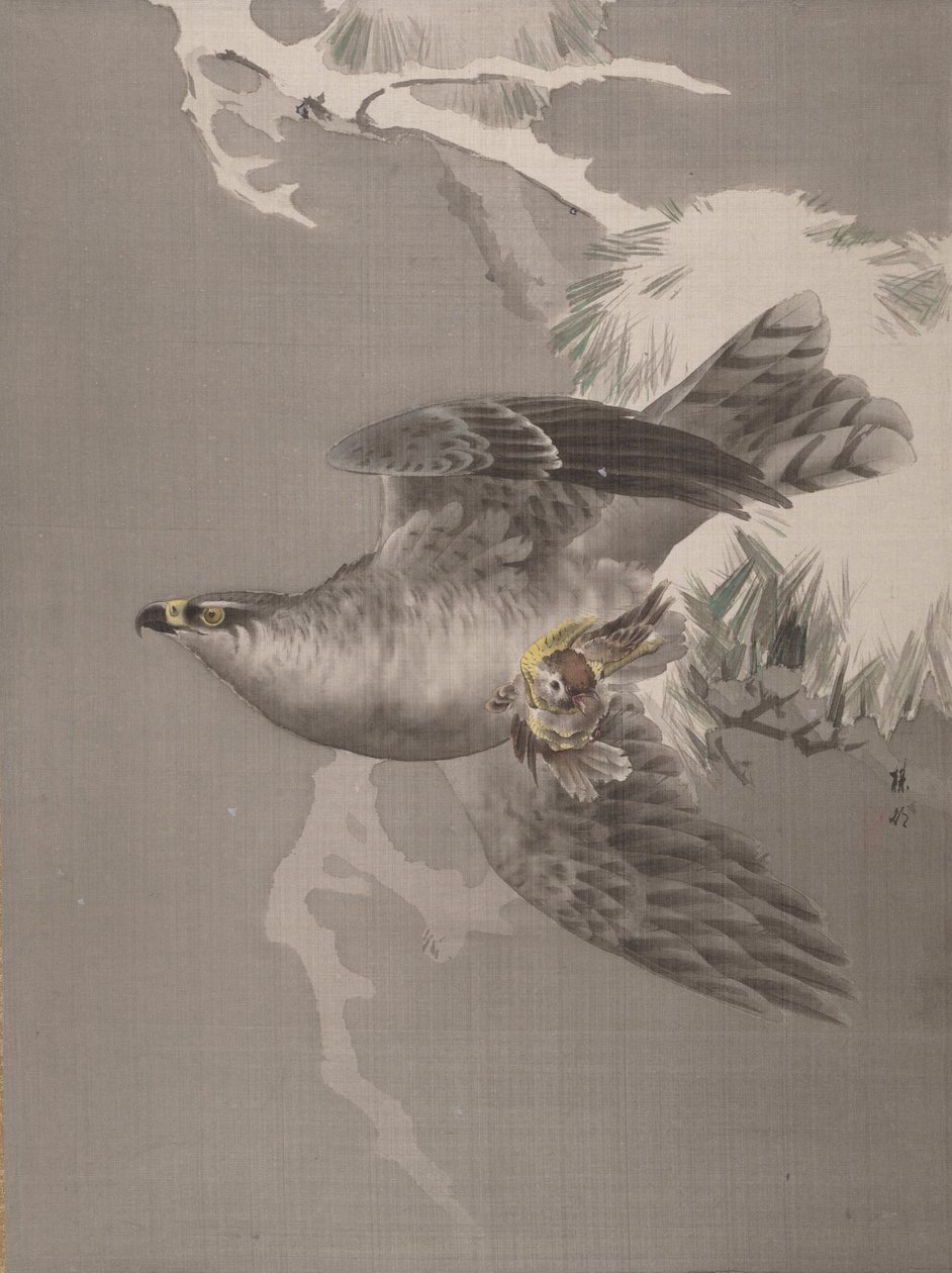 鹰抱小鸟，约1891-92。 作者 冈田百胜