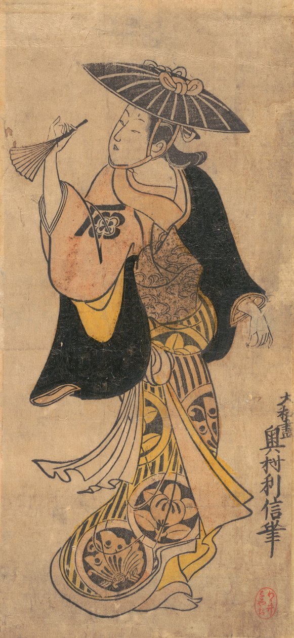 演员Sanjo Kantaro 1697-1763作为一个女人，约1730年，约1730年。 作者 奥村俊信