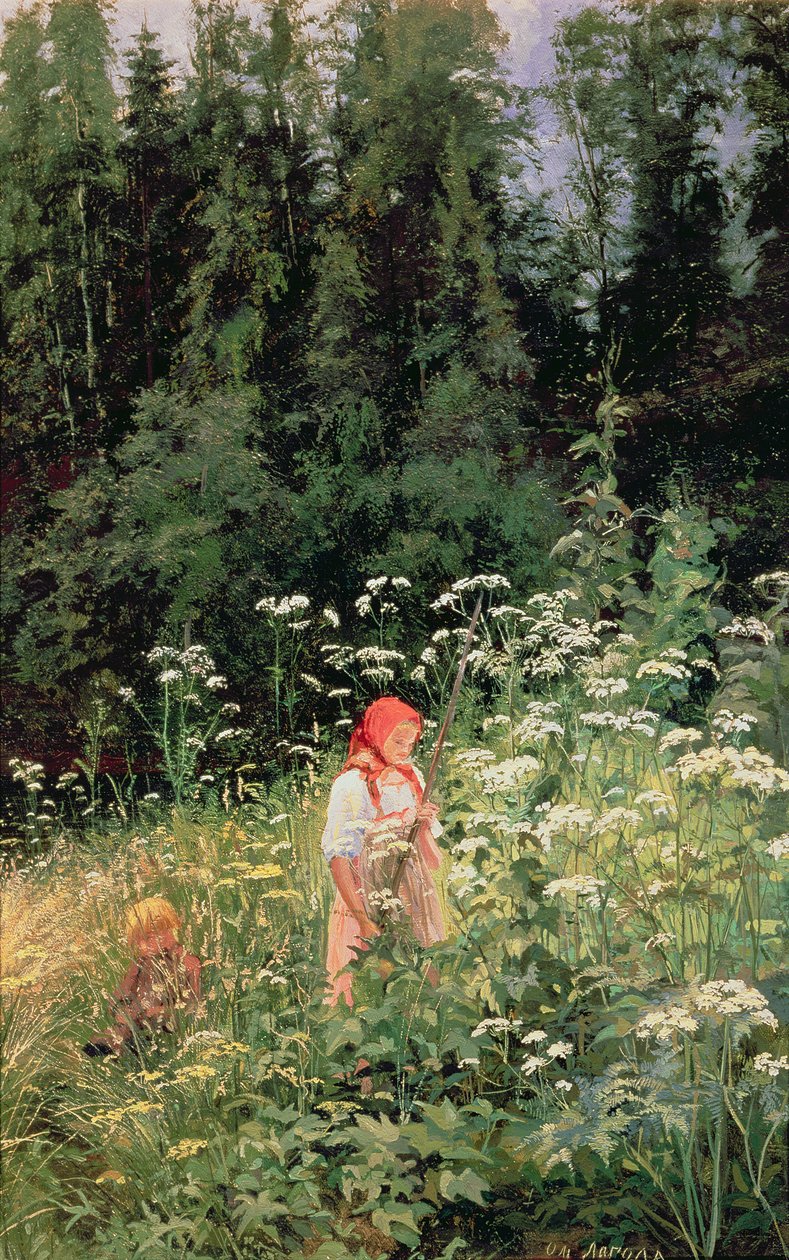 野花中的女孩，1880年 作者 奥尔加·安东诺娃（Olga Antonova）Lagoda Shishkina