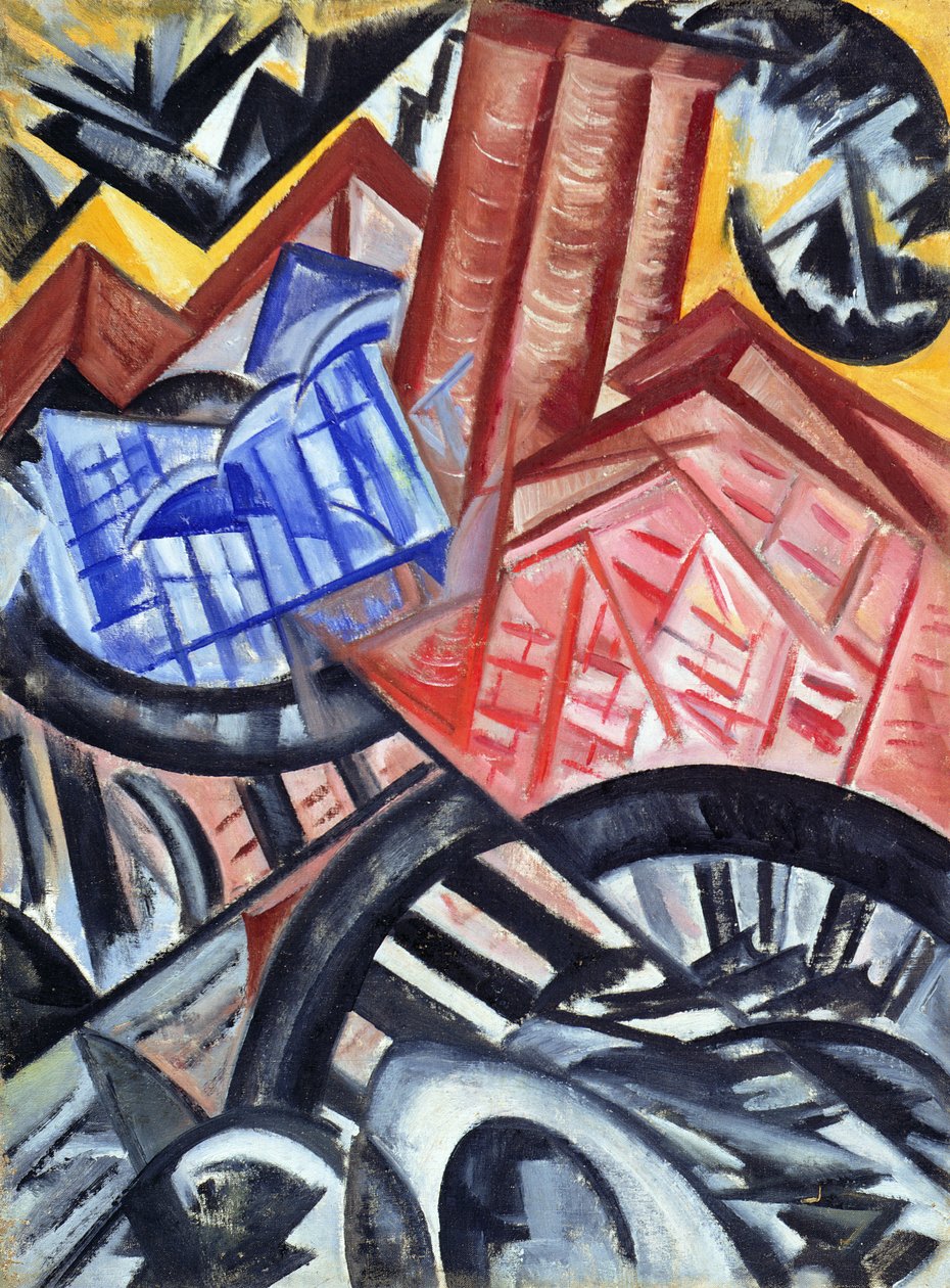 工厂和桥梁，1913年 作者 奥尔加·罗扎诺娃（Olga Rozanova）