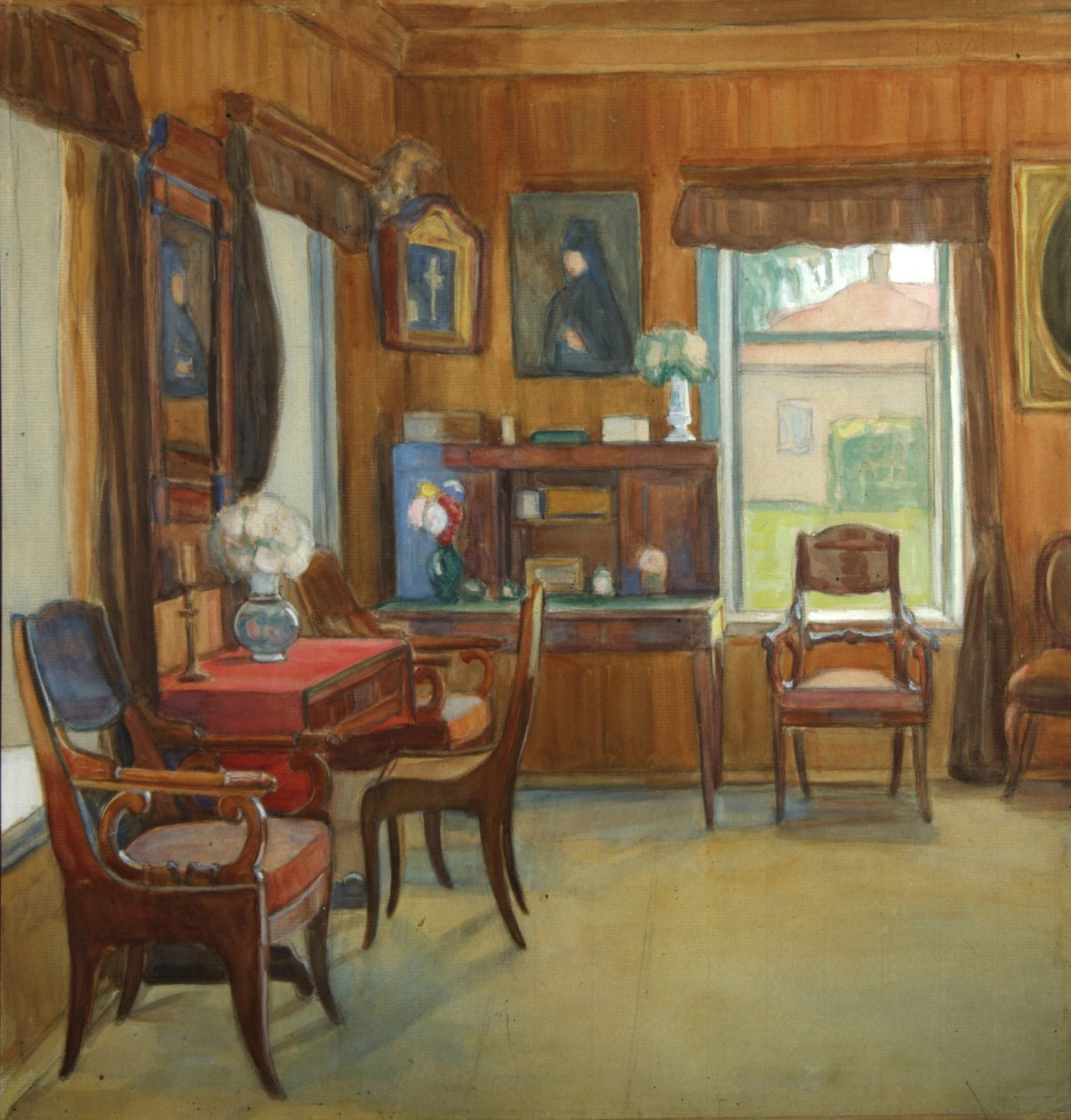切戈达耶沃村的房屋内部，1900年代 作者 奥尔加·尼古拉耶夫娜·科罗维娜