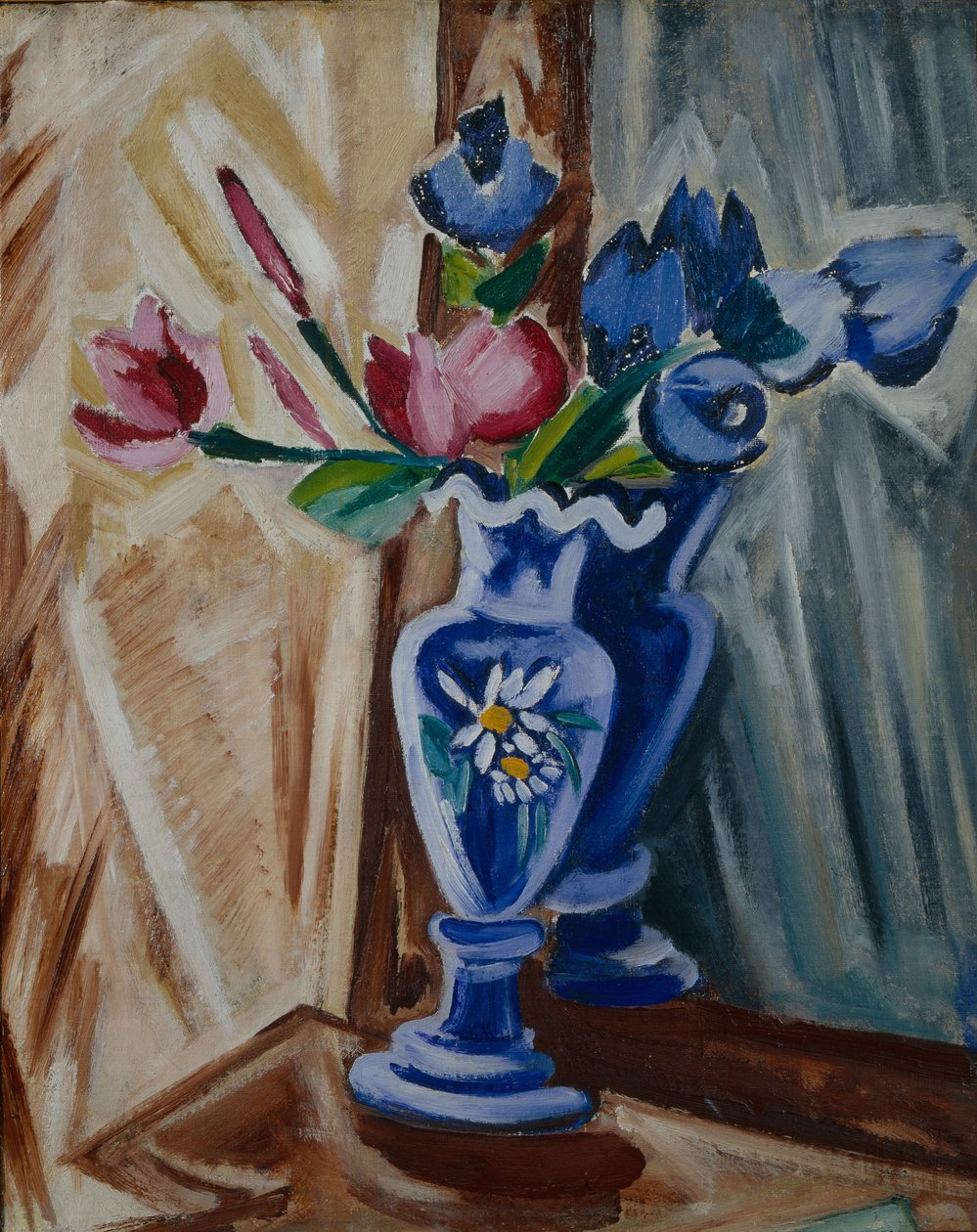 蓝色花瓶与花，1913年 作者 奥尔加·罗扎诺娃（Olga Rozanova）