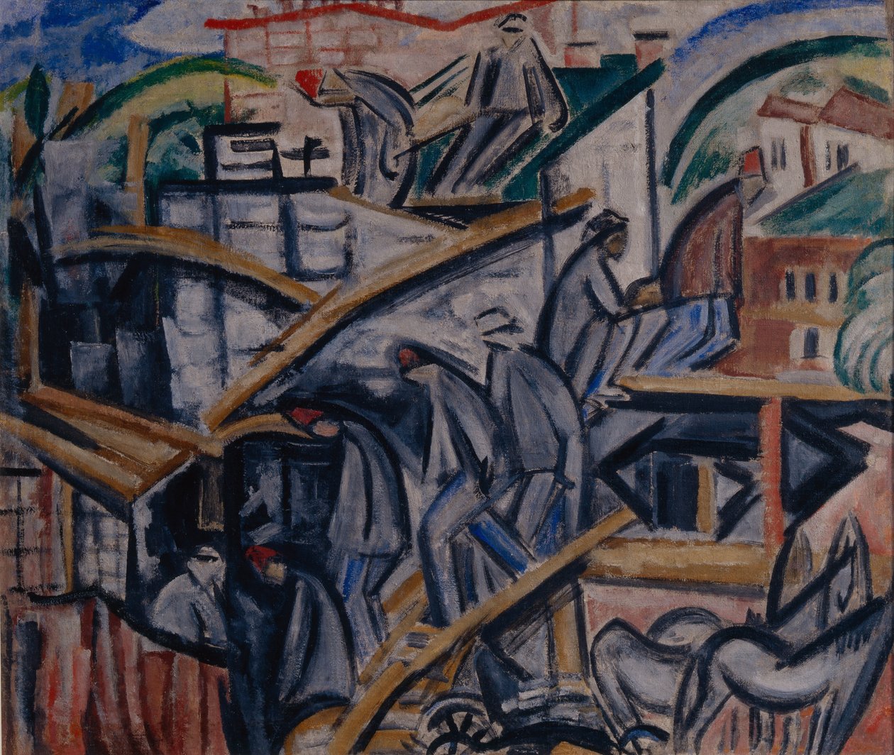 建造新房子，1913年 作者 奥尔加·罗扎诺娃（Olga Rozanova）