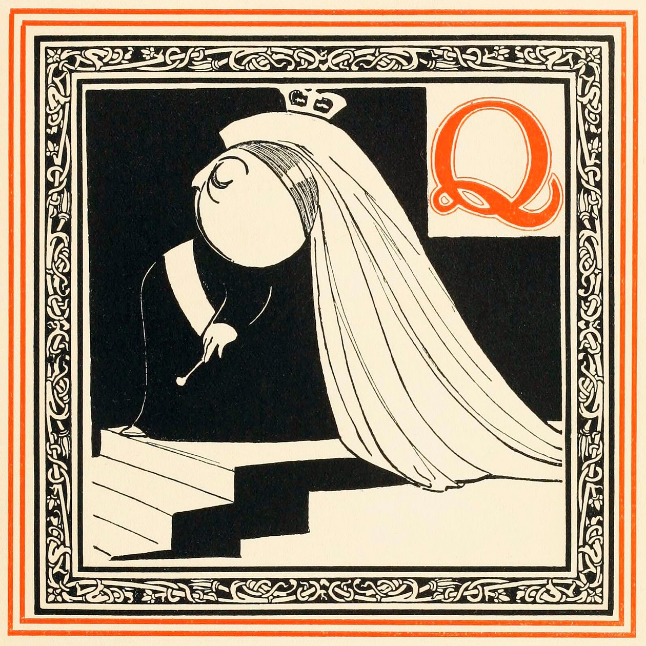 Q是女王，如此高贵和自由，来自《名人字母表》，出版。1899. 作者 奥利弗·赫里福德（Oliver Hereford）