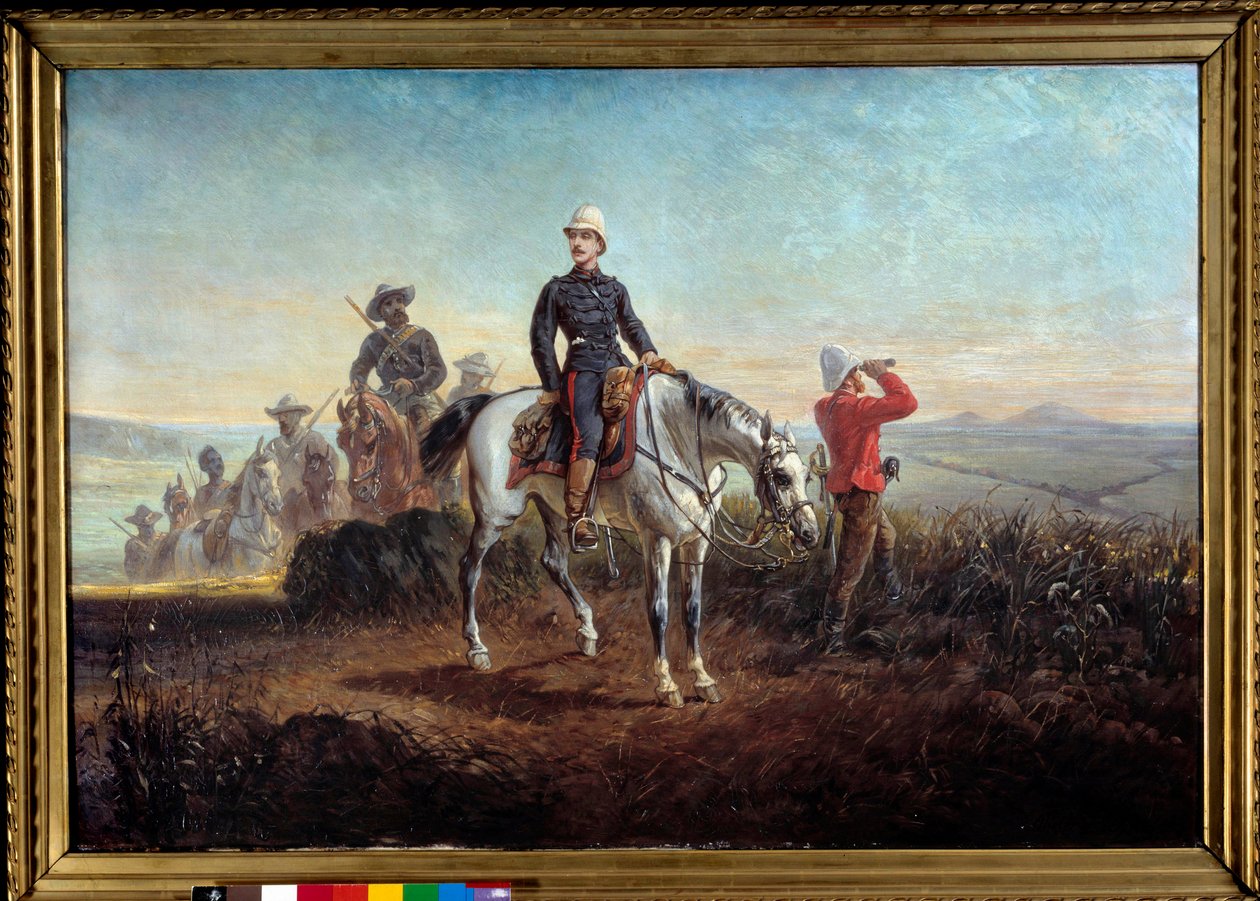 南非的殖民运动："欧仁-路易-拿破仑-波拿巴亲王（1856-1879）在祖鲁兰 "奥利维耶-皮查（1825-1912）的绘画，87 x 128厘米。19世纪。Compiegne musee du chateau - 在南非的殖民运动："I王子 作者 奥利维尔·皮查特（Olivier Pichat）