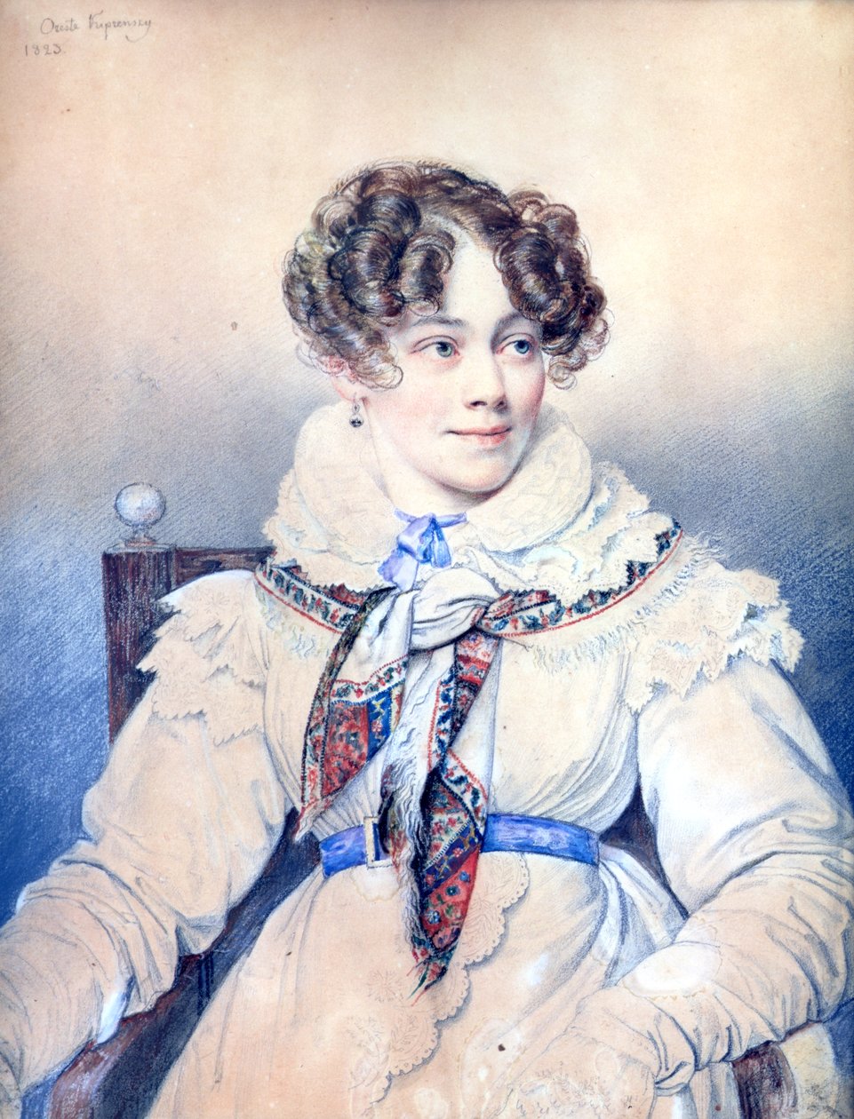 Sophie Rostopchine的肖像（1799-1874）塞格尔伯爵夫人，1823年（彩色铅笔在纸上） 作者 奥雷斯特·阿达莫维奇·基普伦斯基