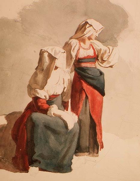 意大利农家女孩，约1834年（水彩）。 作者 奥雷斯特·阿达莫维奇·基普伦斯基