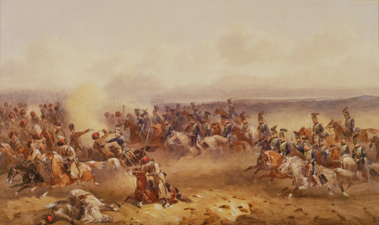 1855年8月16日，第十九次骑兵的中队在Tchernaya击败了俄国人，1890年 作者 奥兰多·诺里