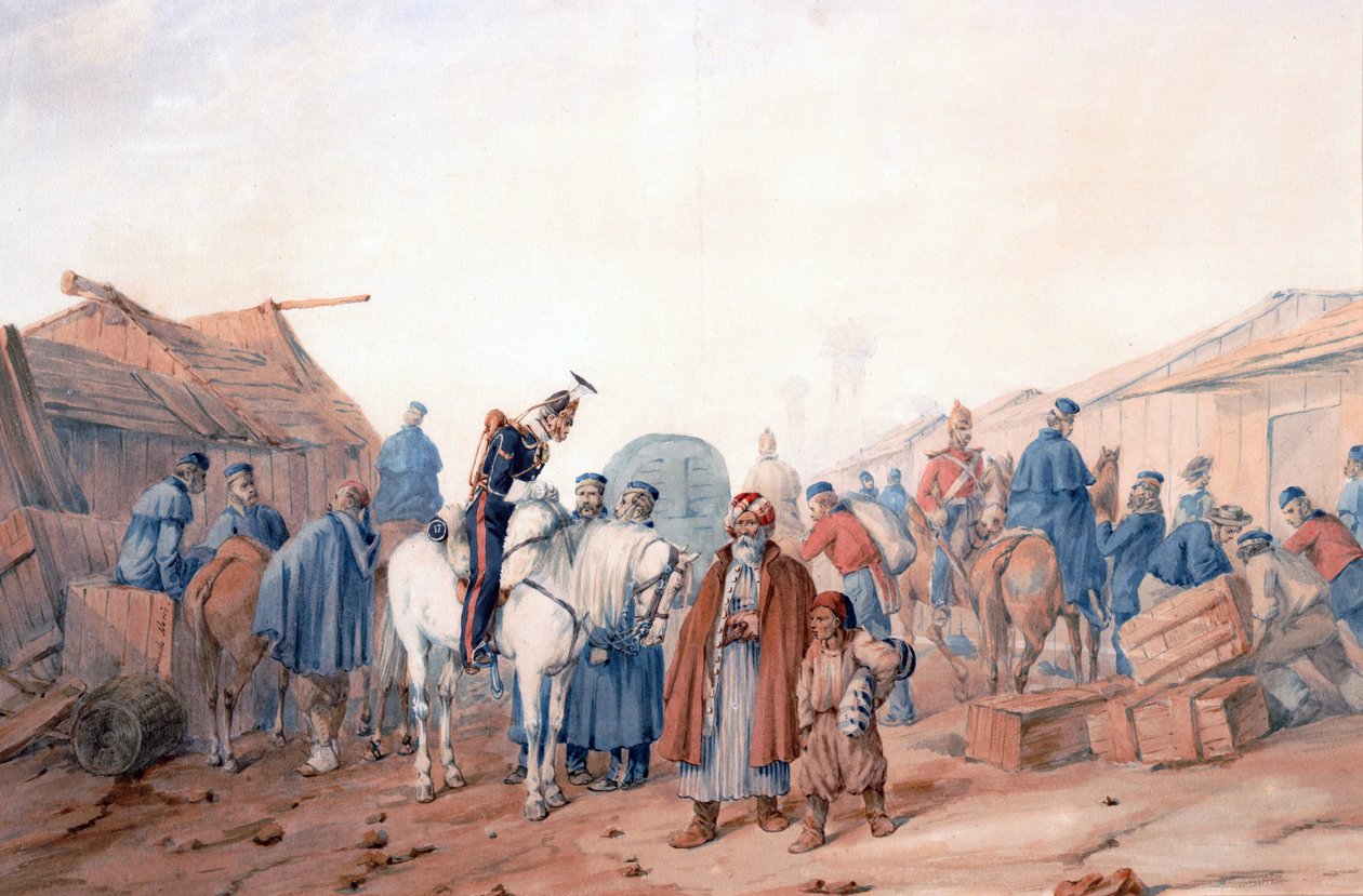 Supply base of the British Army at the Balaclava (Balaklava) harbour - Norie, Orlando (1832-1901) - 1854 - Watercolour on paper - 36,3x52,6 - Private Collection 作者 奥兰多·诺里