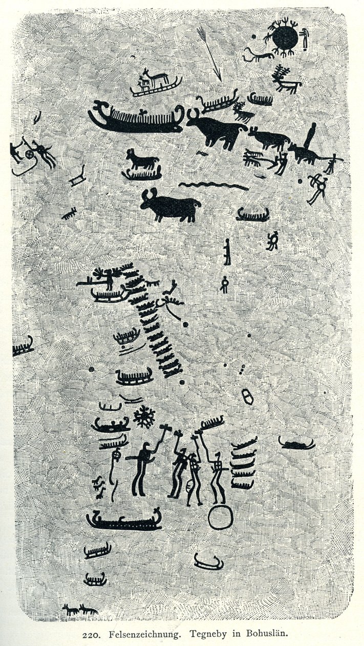 在Bohuslän的岩石绘画Tegneby 作者 奥斯卡·蒙特利乌斯（Oscar Montelius）