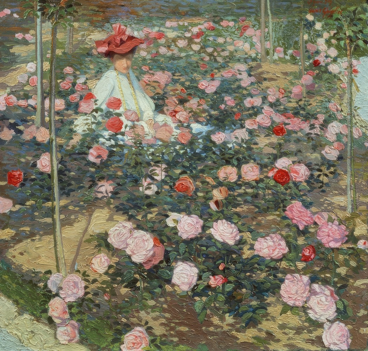 Mrs Ojetti in the rose garden 作者 奥斯卡·吉利亚（Oscar Ghiglia）