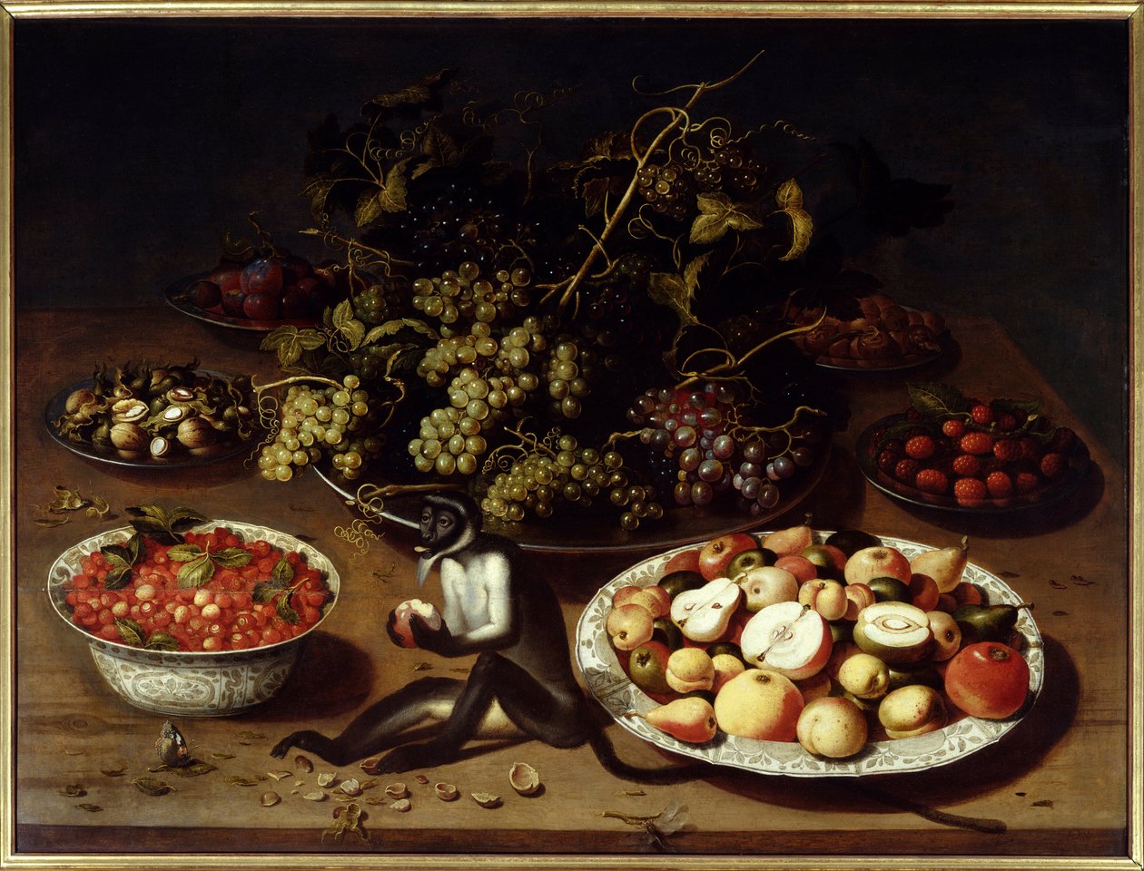 猴子和蝴蝶的水果静物画。Osias I Beert (1570-1624)的画作，Ec.Flam. 作者 比埃特长者奥西亚斯