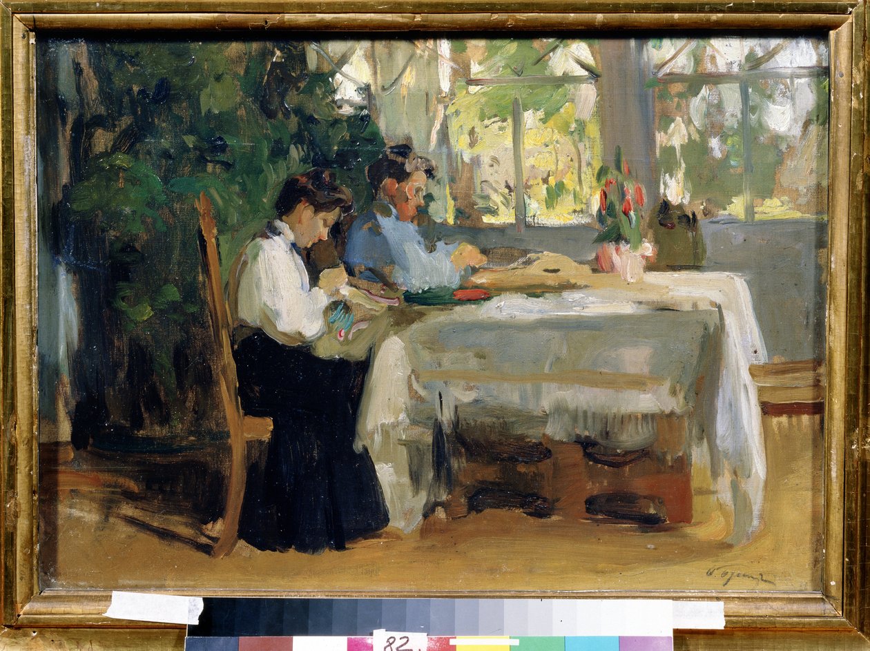 "Dans la veranda" Peinture de Osip Emmanuilovich Braz (1872-1936) 国家 A. Radishchev 艺术博物馆，萨拉托夫 作者 Osip Emmanuilovich Braz