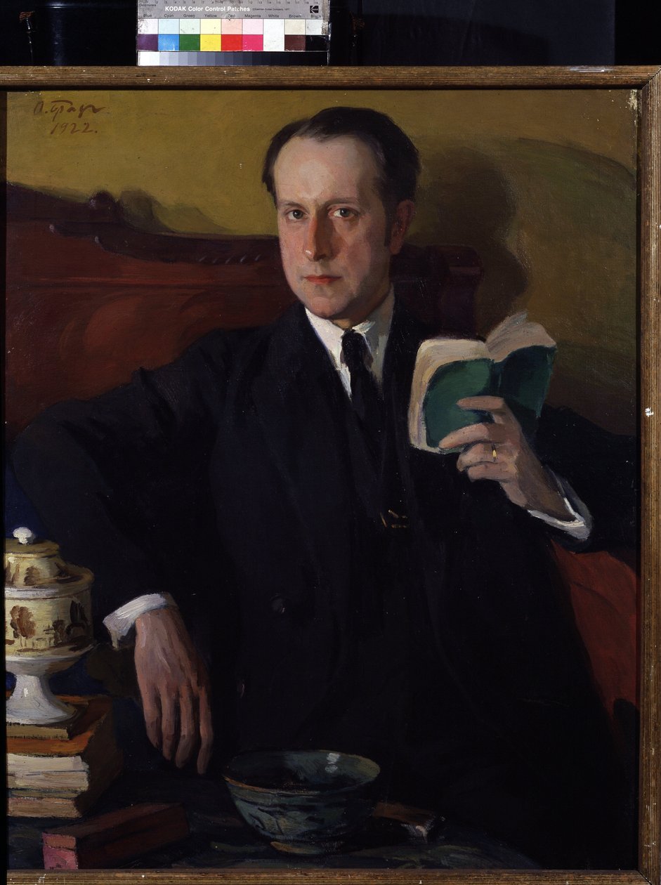 "文艺复兴时期艺术家 Mstislav Dobuzhinsky (Dobujinsky) (1875-1957) 的肖像"。Osip Emmanuilovich Braz (1872-1936) 1922 年 莫斯科普希金美术馆私人收藏博物馆 作者 Osip Emmanuilovich Braz