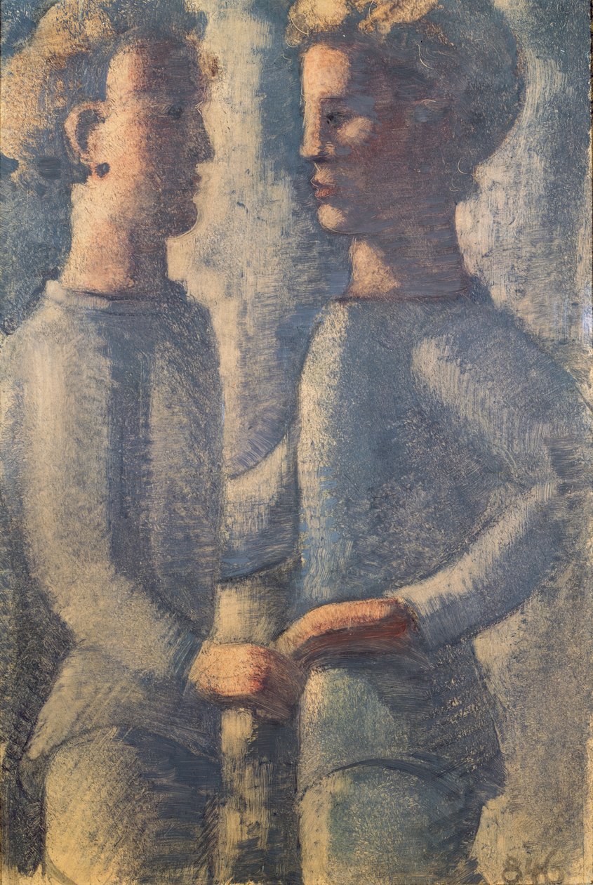 两个朋友，1936年（铅笔，蛋彩画和油面板） 作者 奥斯卡·施勒默（Oskar Schlemmer）