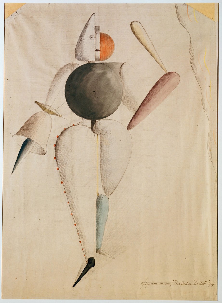 奥斯卡 (Schlemmer, Oskar，1888-1943 年) 为三重奏芭蕾舞团设计的服装。 纸本水彩 作者 奥斯卡·施勒默（Oskar Schlemmer）