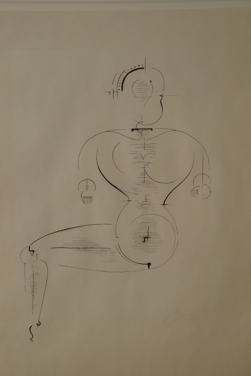 侧面的人物：人物H2坐姿，1921年。 作者 奥斯卡·施勒默（Oskar Schlemmer）