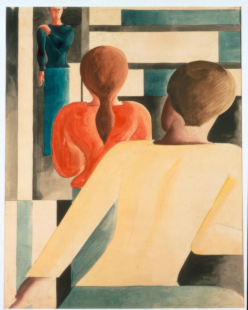 Interieur in Blau, Gelb und Rot 作者 奥斯卡·施勒默（Oskar Schlemmer）