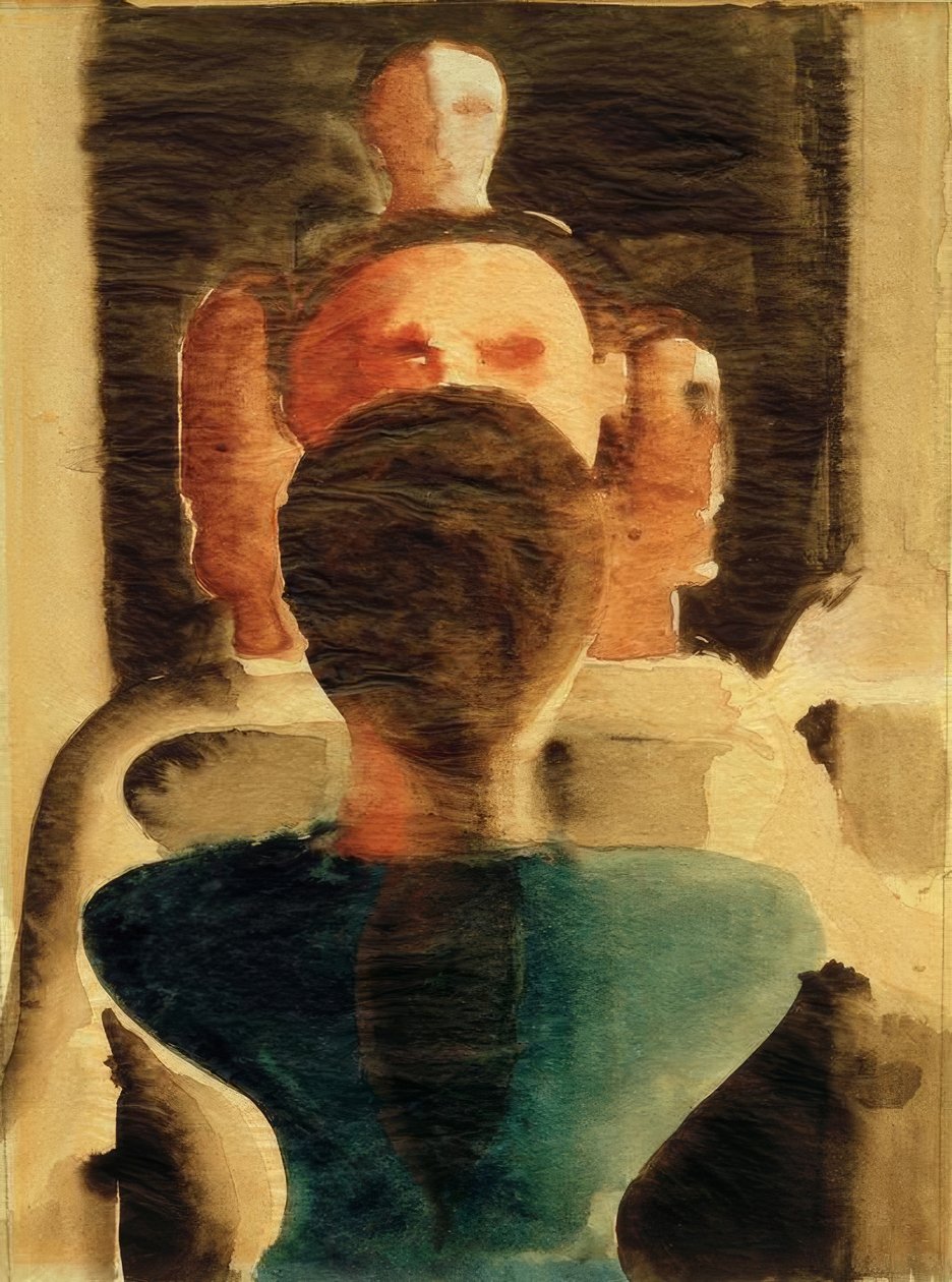 同心圆组与女性背部图 作者 奥斯卡·施勒默（Oskar Schlemmer）