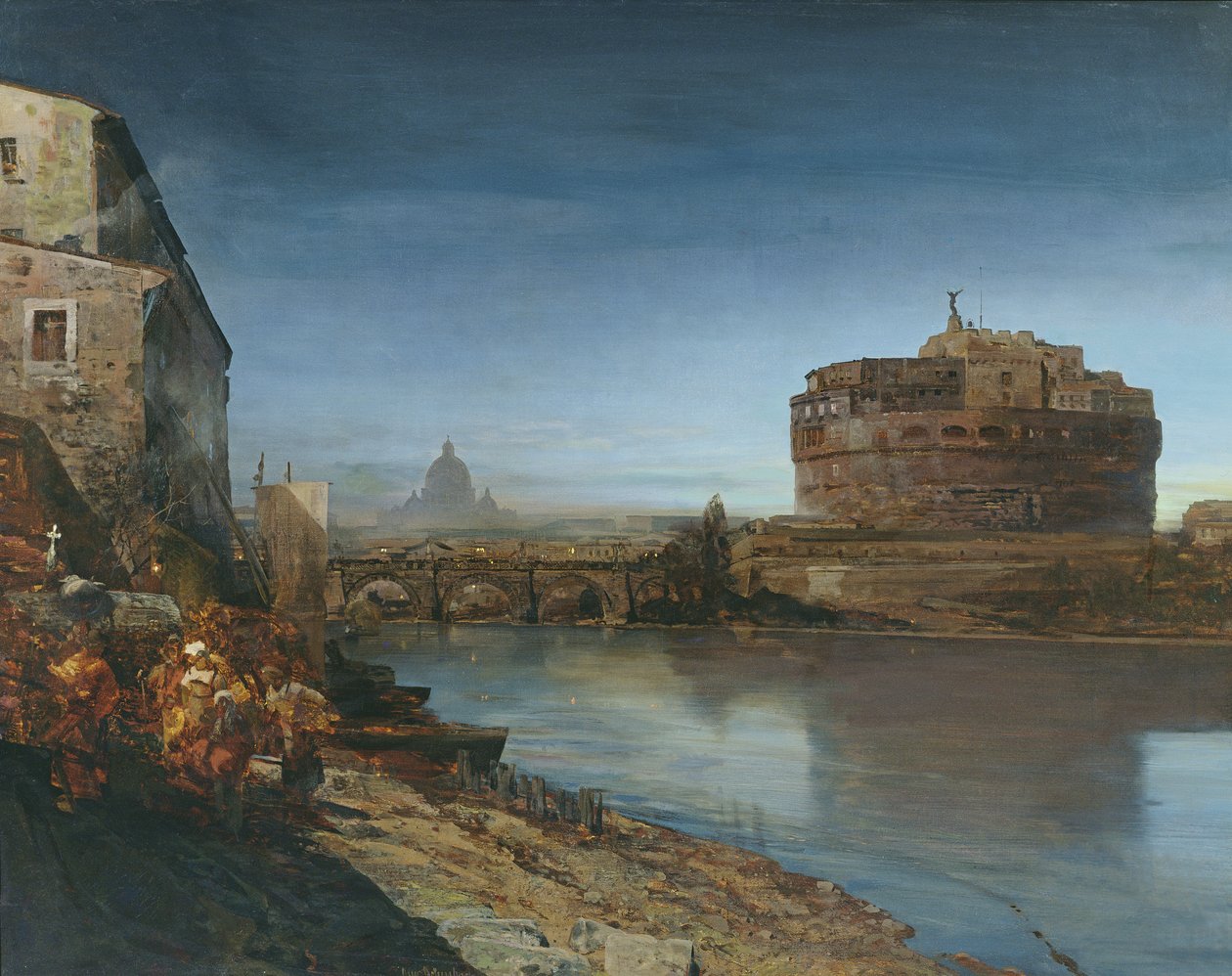 1882年黄昏的Castel Sant&39;Angelo 作者 奥斯瓦尔德·阿亨巴赫