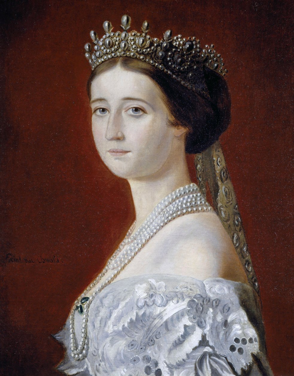 Eugenie de Montijo (1826-1920) 肖像，法国皇后，Oswald Brierly 复制（布面油画） 作者 奥斯瓦尔德·沃尔特斯·布里埃利