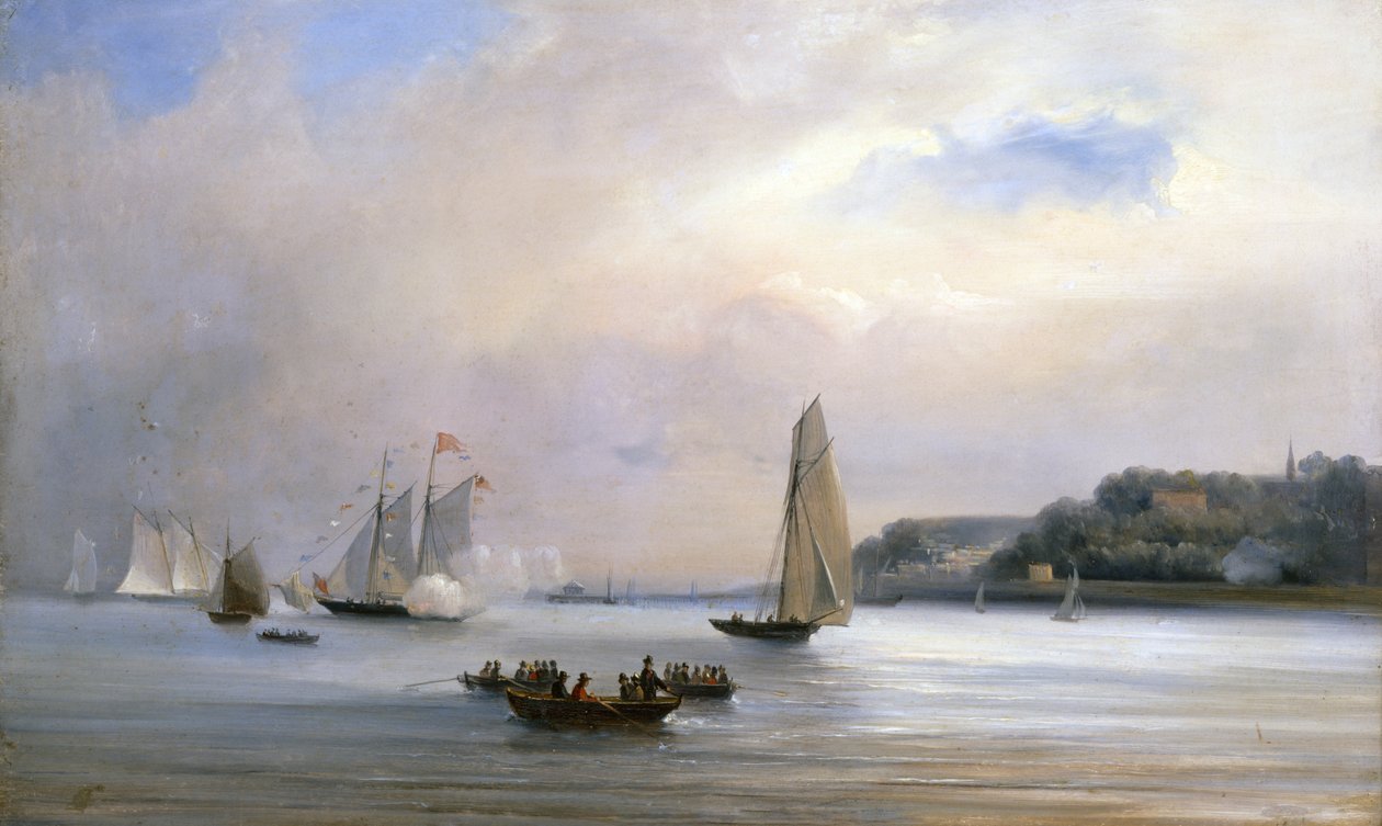 英美帆船赛绕怀特岛，1851 年 8 月 22 日（布面油画） 作者 奥斯瓦尔德·沃尔特斯·布里埃利