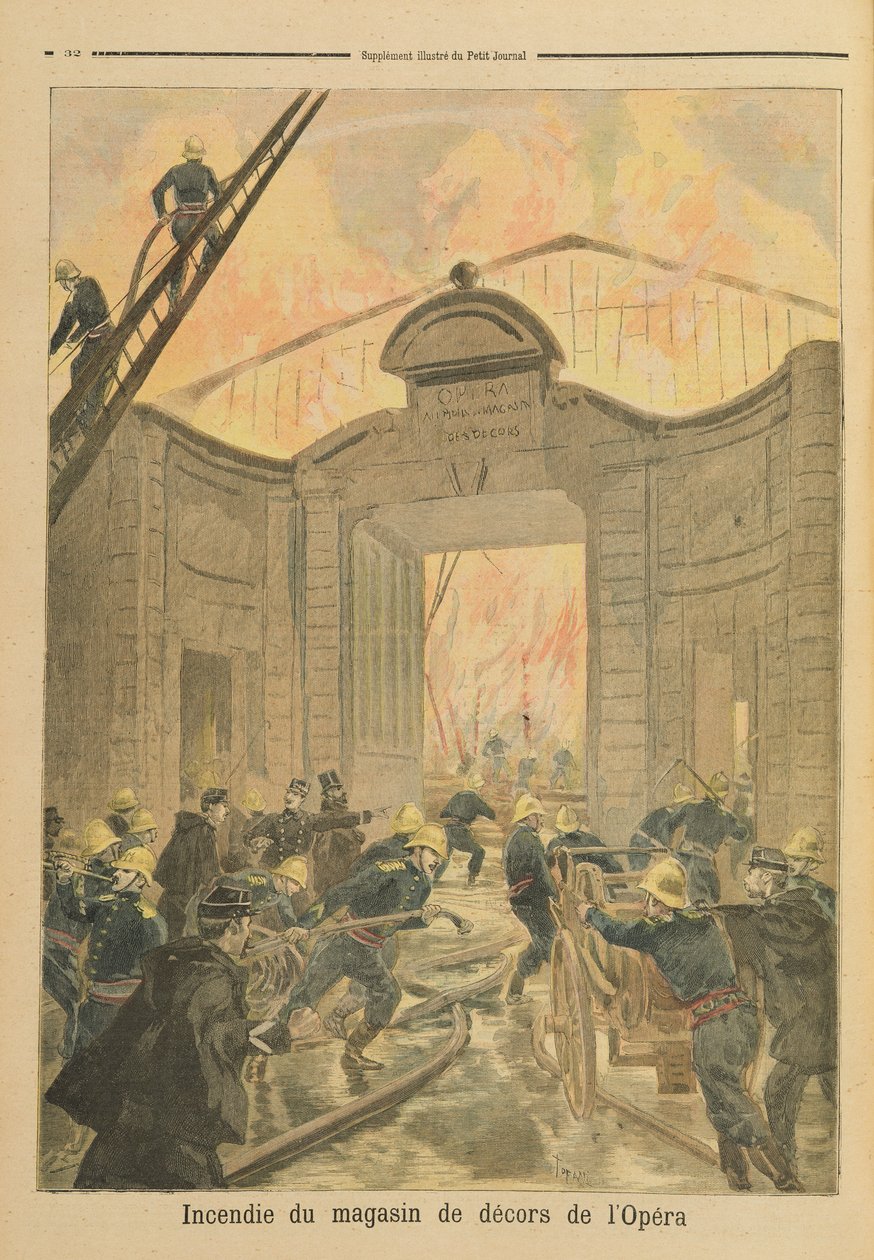 在1894年1月22日的“Le Petit Journal”中，巴黎歌剧院的场景码头起火 作者 奥斯瓦尔多·托法尼（Oswaldo Tofani）
