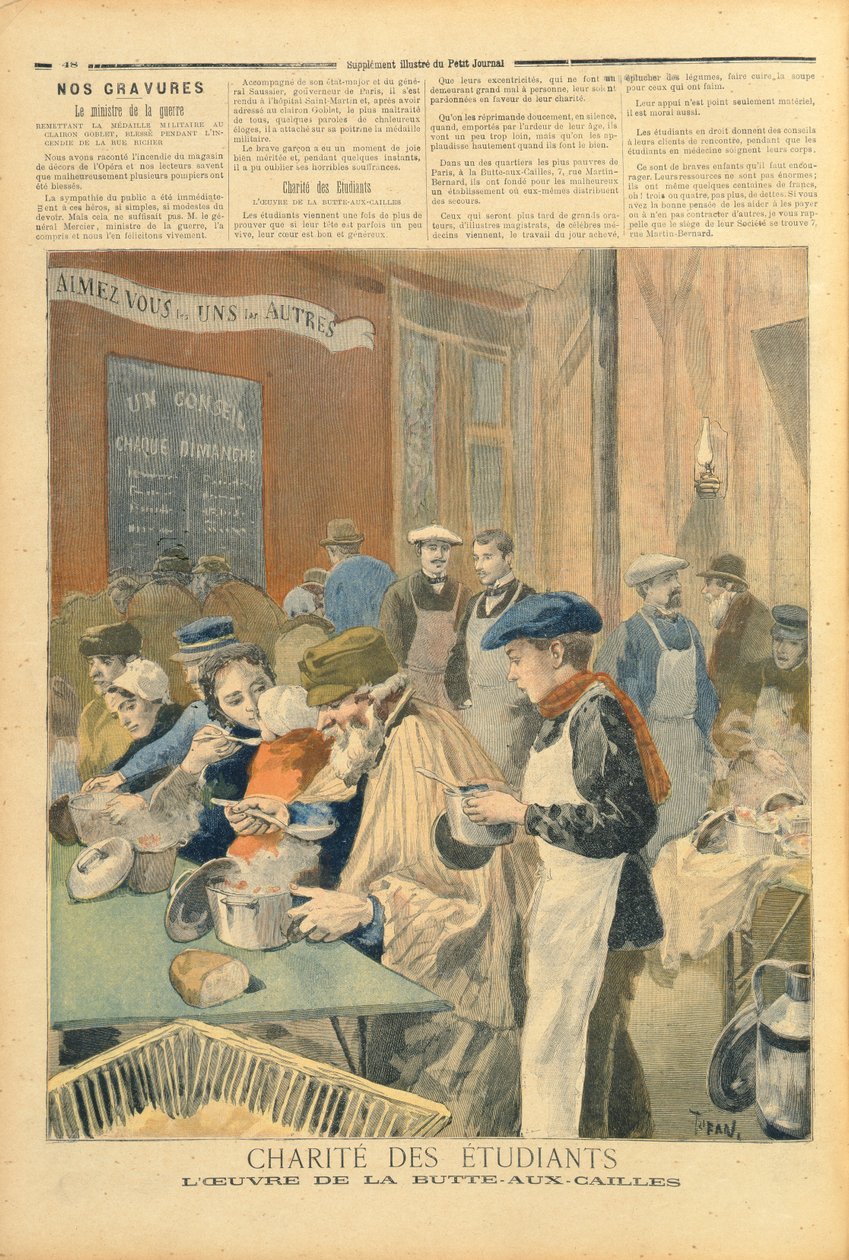学生的慈善：Butte-aux-Cailles的汤厨房，来自&39;Le Petit Journal&39;，1894年2月5日 作者 奥斯瓦尔多·托法尼（Oswaldo Tofani）