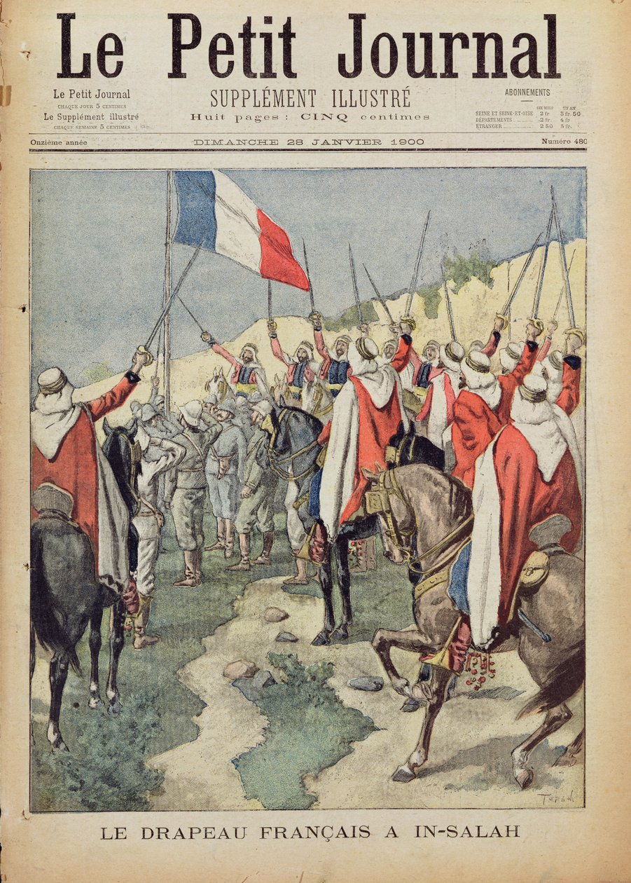 1900年1月10日In-Salah的法国国旗，“Le Petit Journal”的标题页，1900 Januray（彩色版画） 作者 奥斯瓦尔多·托法尼（Oswaldo Tofani）
