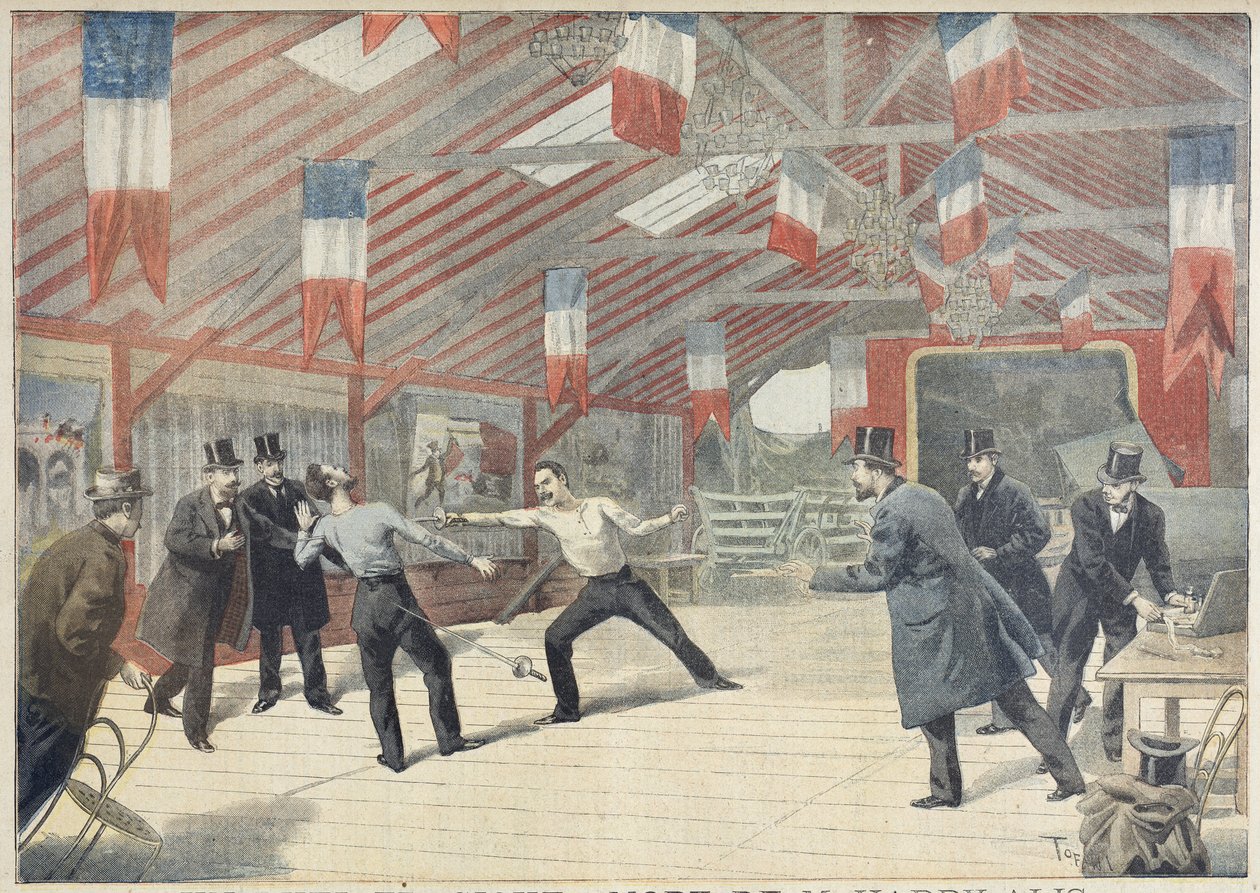 一场悲剧性的决斗：哈里·阿里斯先生的死亡，来自“Le Petit Journal”，1895年3月17日 作者 奥斯瓦尔多·托法尼（Oswaldo Tofani）