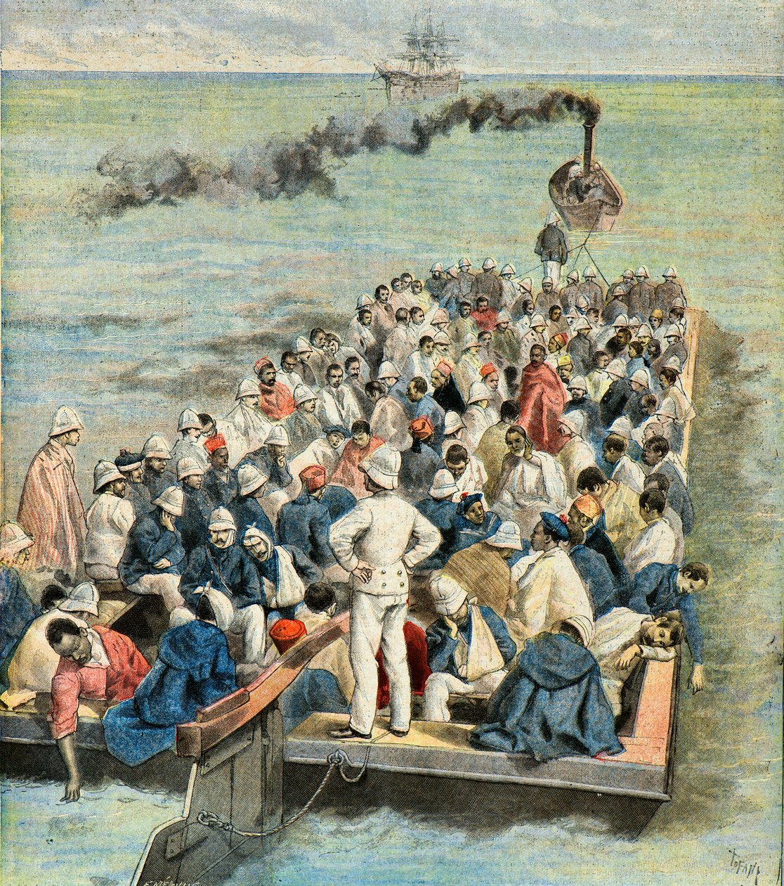1896 年马达加斯加探险队伤员登船医院（版画） 作者 奥斯瓦尔多·托法尼（Oswaldo Tofani）