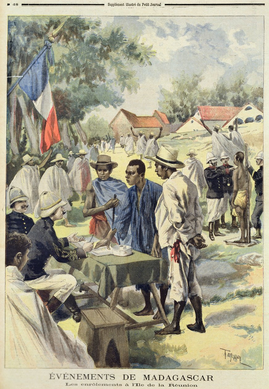 1895年2月10日，Le Petit Journal在La Reunion岛上招募当地人 作者 奥斯瓦尔多·托法尼（Oswaldo Tofani）