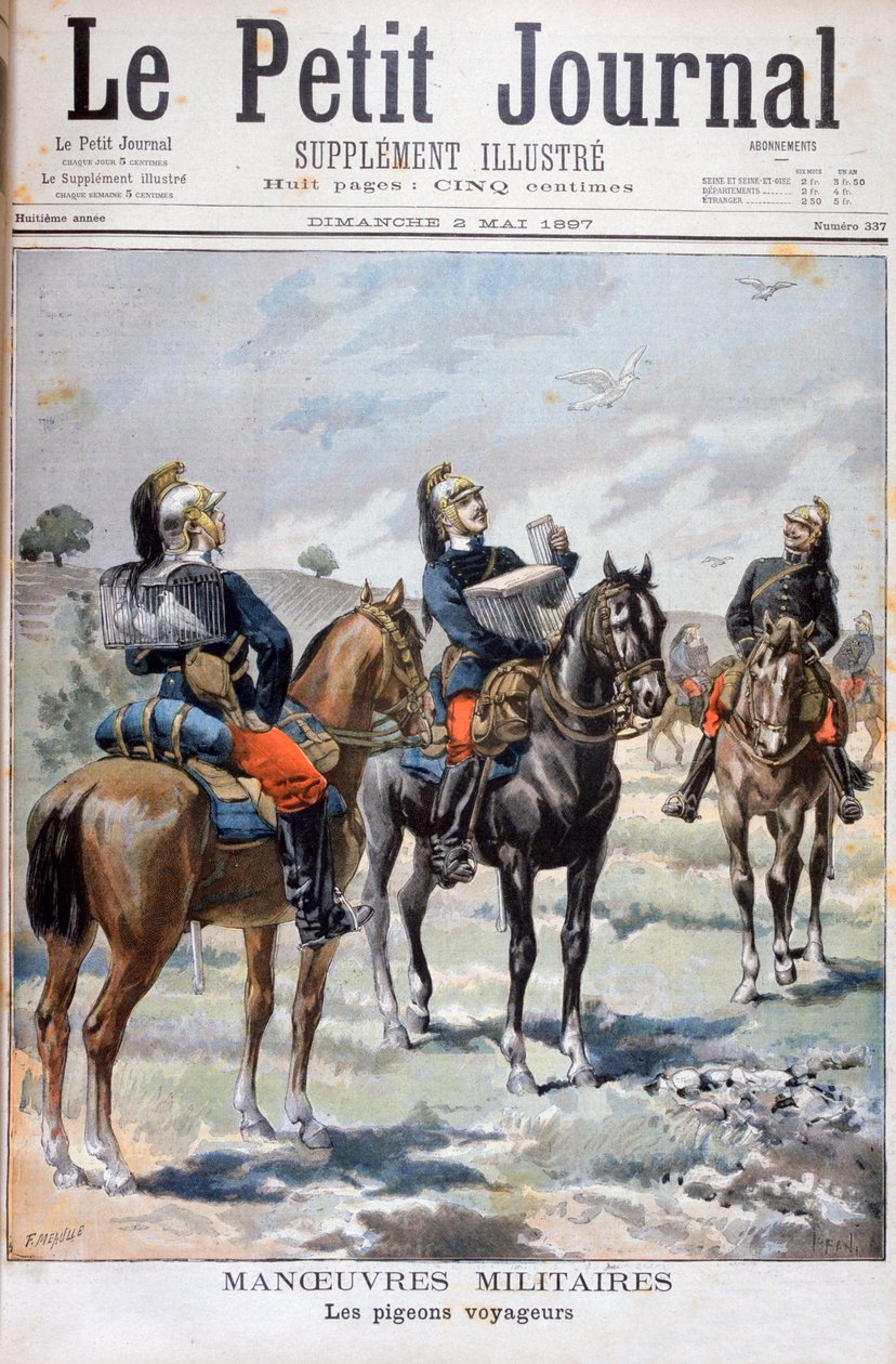 法国的军事演习：使用鸽系进行交流，1897年 作者 奥斯瓦尔多·托法尼（Oswaldo Tofani）