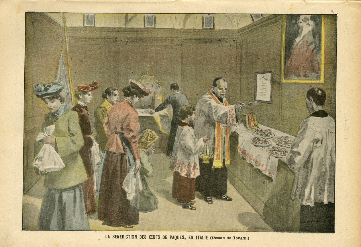 Oswaldo Tofani (1849-1915) 在 Le Pelerin 的插图，03/04/04 - 意大利复活节彩蛋的祝福 - 意大利，宗教信仰，复活节，天主教 - 鸡蛋 作者 奥斯瓦尔多·托法尼（Oswaldo Tofani）