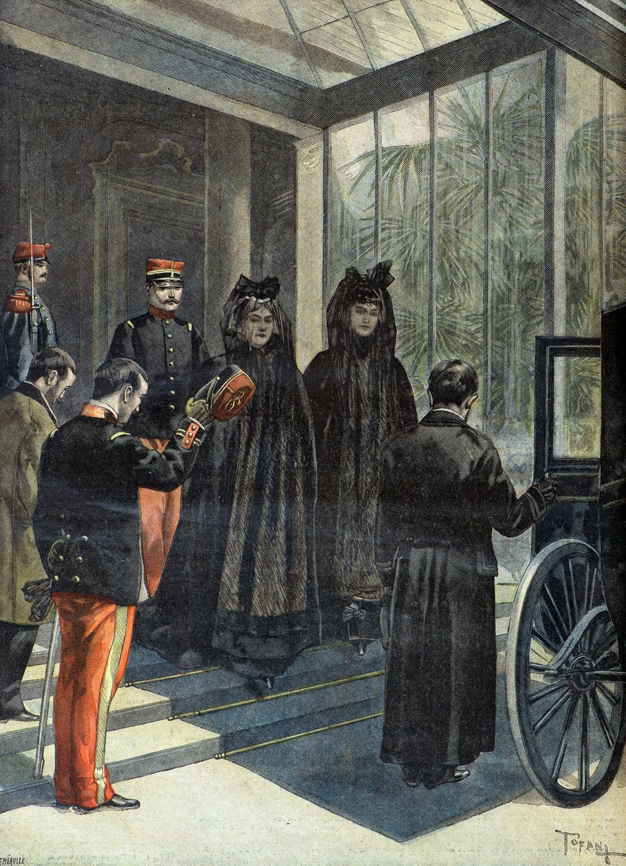 费利克斯-福尔夫人 1899 年在共和国总统逝世后离开爱丽舍宫（版画） 作者 奥斯瓦尔多·托法尼（Oswaldo Tofani）