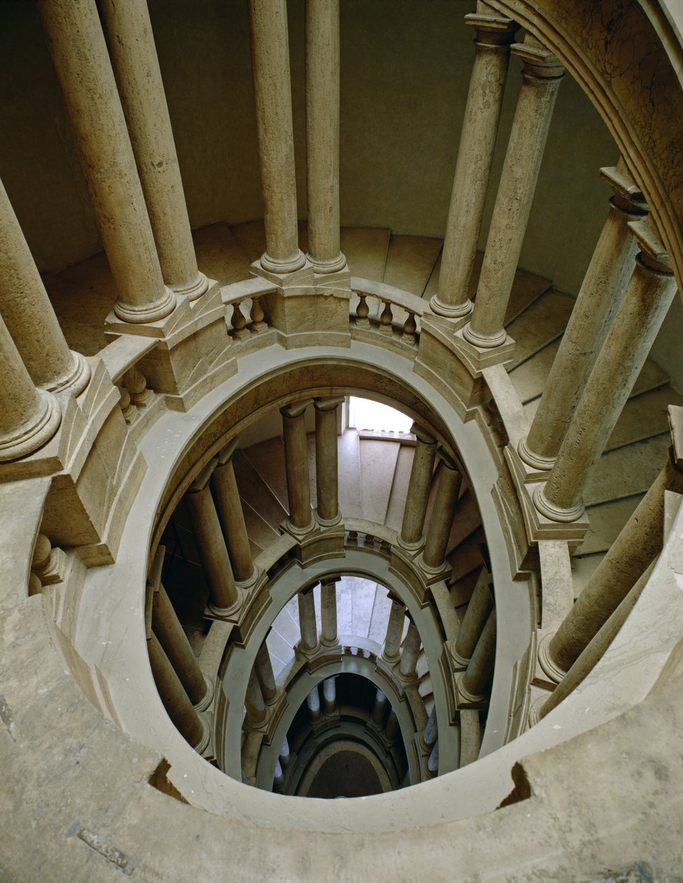 从上面看见的螺旋形楼梯的Palazzetto（小的宫殿）细节，1589 作者 奥塔维亚诺·马斯切里诺（Ottaviano Mascherino）
