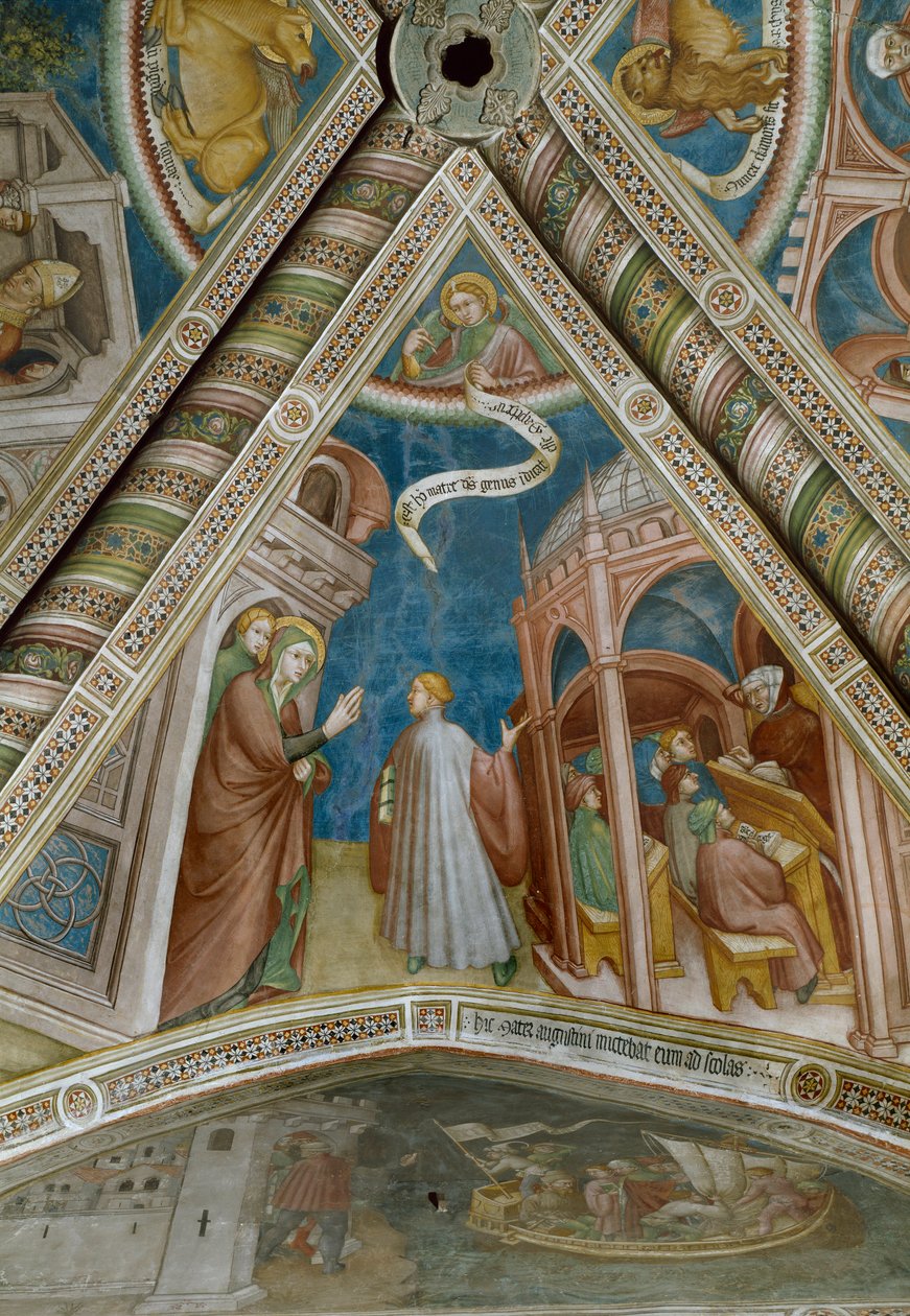 Saint Augustine is sent by his mother Monique to study in Thagaste (Fresco 作者 奥塔维亚诺·内利（Ottaviano Nelli）