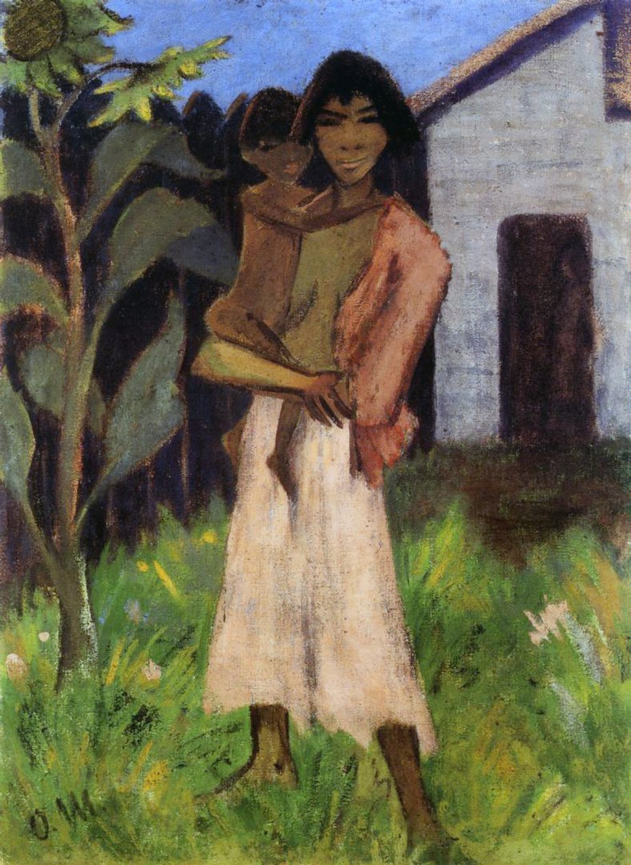 母亲与孩子，1927年（画布上的蛋彩画） 作者 奥托穆勒