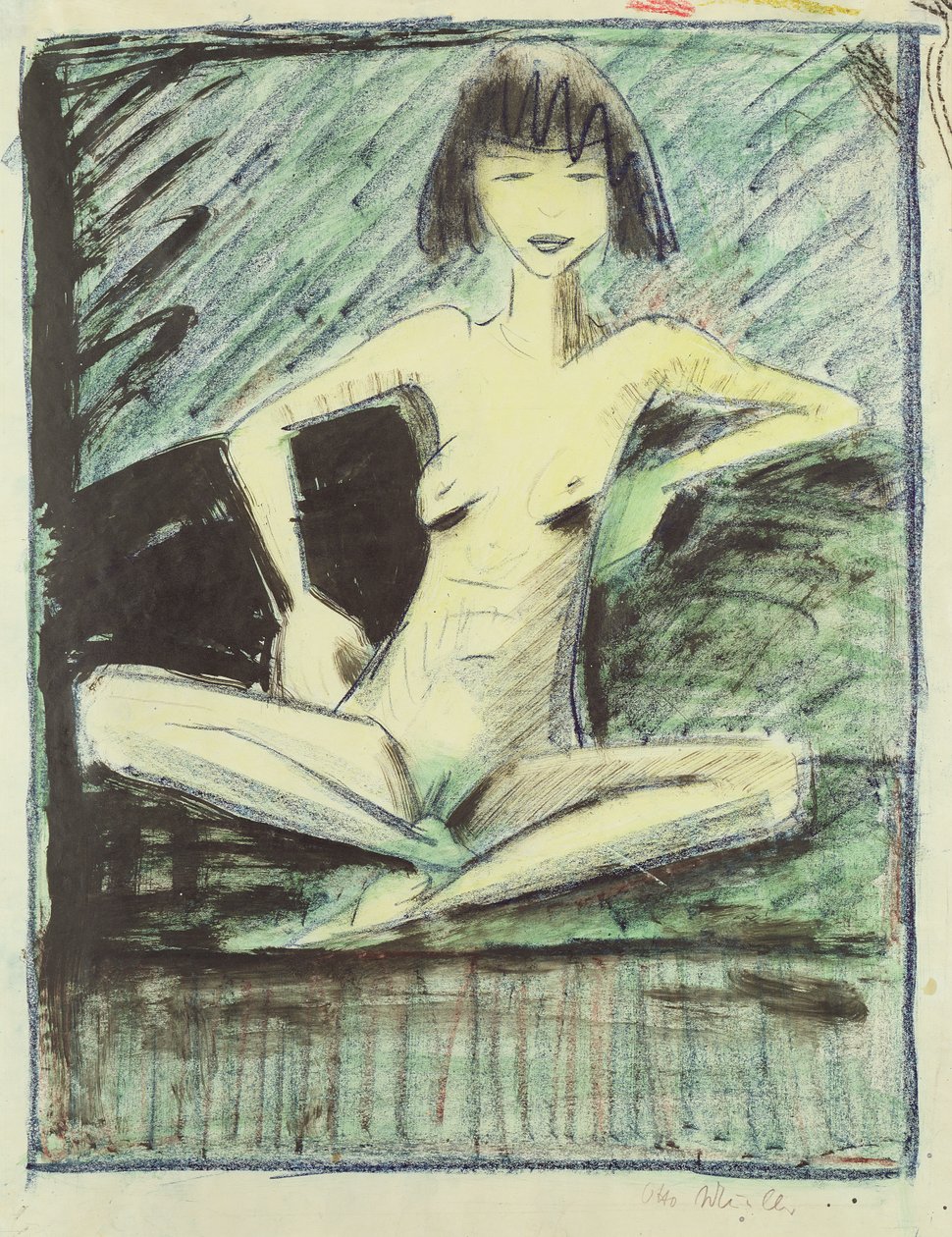 年轻的吉普赛女郎，c.1926（粉笔，笔和纸上的wc） 作者 奥托穆勒
