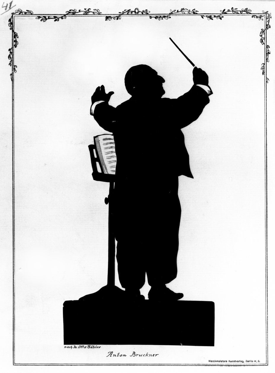 安东·布鲁克纳（1824-96 年）奥地利作曲家、指挥的剪影（版画）（黑白照片） 作者 奥托（后）博勒