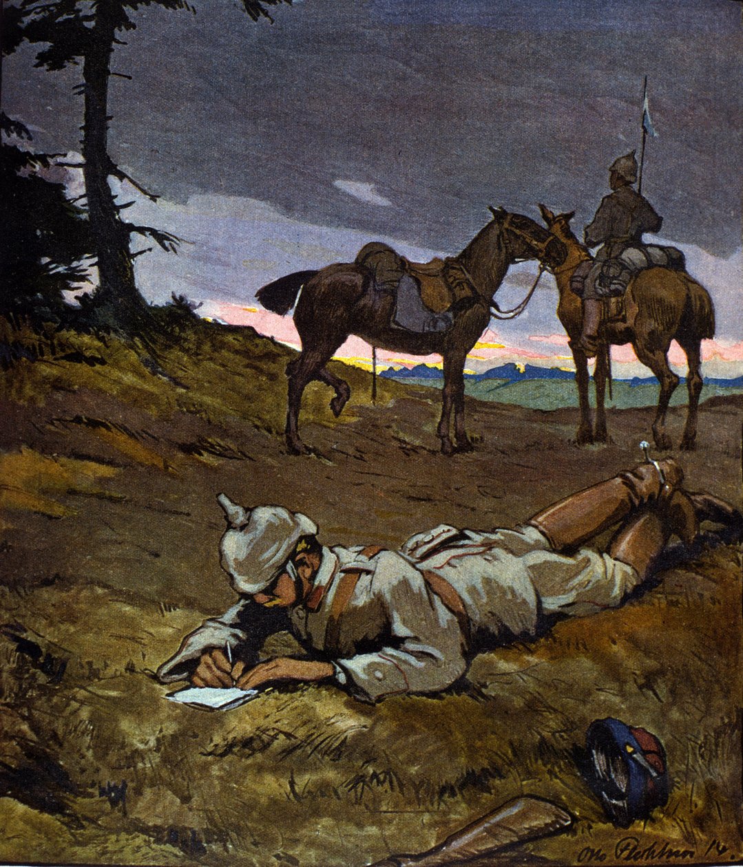 First World War (1914-1918): German horsemen in reconnaissance in 1914. They