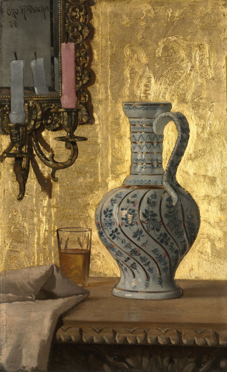 桌子上的水壶和玻璃杯，1878年。 作者 奥托·H·巴赫